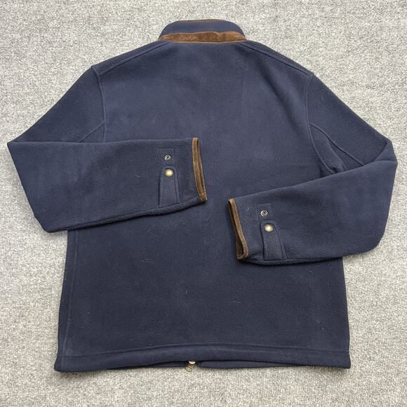 Polo Ralph Lauren Jacket Mens Large Fleece Full Zip Leather Trim Outdoor Coat - Picture 2 of 8